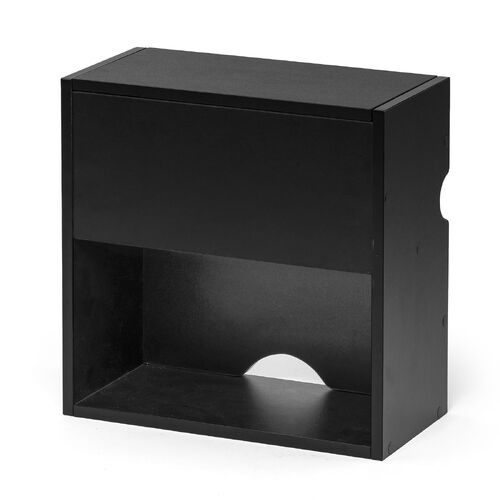 キューブ型収納ボックス（蓋付きゲーム機収納・ハーフサイズ・上部オープン・2段式・幅35×奥行17×高さ35cm・配線穴・推し活収納棚・Switch・タップ・ブラック）