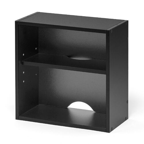 キューブ型収納ボックス（オープン・ハーフサイズ・幅35×奥行17×高さ35cm・2段式・配線穴・推し活収納棚・アクスタ・DVD・Switch・ブラック）