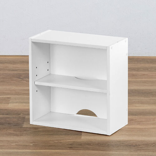 キューブ型収納ボックス（オープン・ハーフサイズ・幅35×奥行17×高さ35cm・2段式・配線穴・推し活収納棚・アクスタ・DVD・Switch・ホワイト）