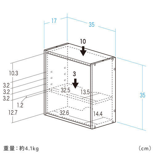 キューブ型収納ボックス（扉・ハーフサイズ・幅35×奥行17×高さ35cm・2段式・配線穴・推し活収納棚・アクスタ・DVD・Switch・ブラック）