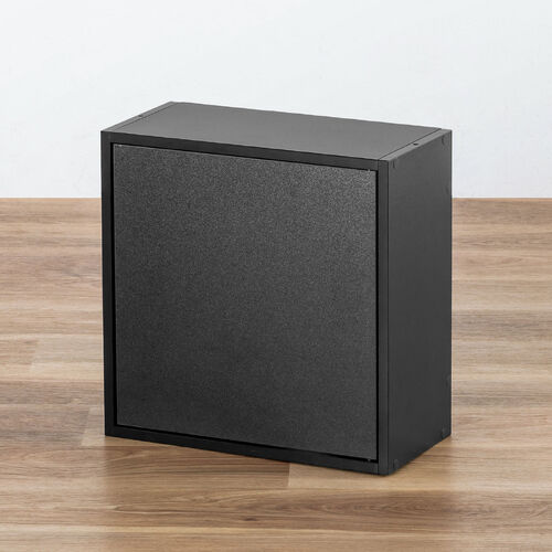 キューブ型収納ボックス（扉・ハーフサイズ・幅35×奥行17×高さ35cm・2段式・配線穴・推し活収納棚・アクスタ・DVD・Switch・ブラック）