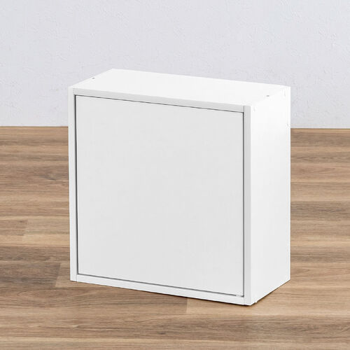 キューブ型収納ボックス（扉・ハーフサイズ・幅35×奥行17×高さ35cm・2段式・配線穴・推し活収納棚・アクスタ・DVD・Switch・ホワイト）