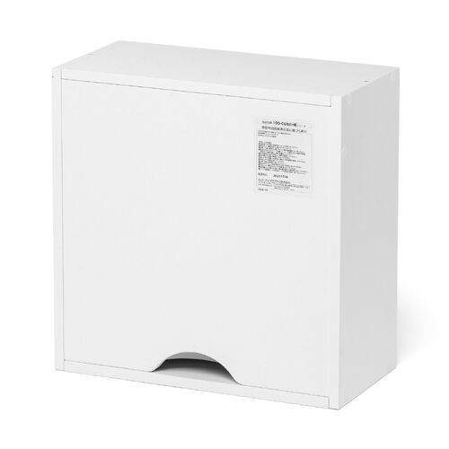 キューブ型収納ボックス（扉・ハーフサイズ・幅35×奥行17×高さ35cm・2段式・配線穴・推し活収納棚・アクスタ・DVD・Switch・ホワイト）