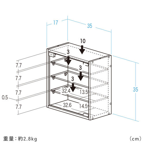 キューブ型収納ボックス（ガラス扉・ハーフサイズ・幅35×奥行17×高さ35cm・4段式・推し活収納棚・アクスタ・フィギュア・ブラック）