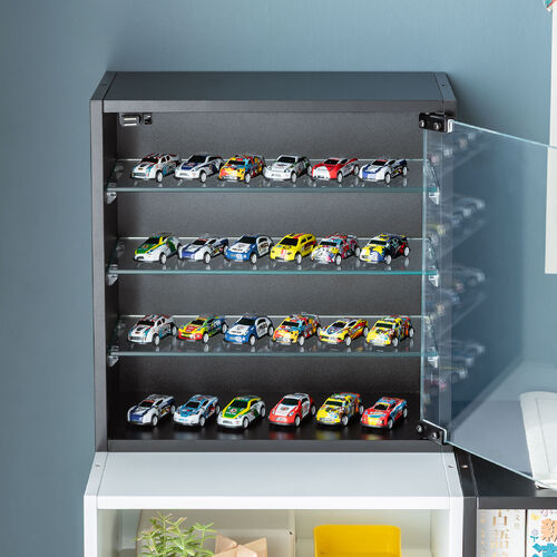 キューブ型収納ボックス（ガラス扉・ハーフサイズ・幅35×奥行17×高さ35cm・4段式・推し活収納棚・アクスタ・フィギュア・ブラック）