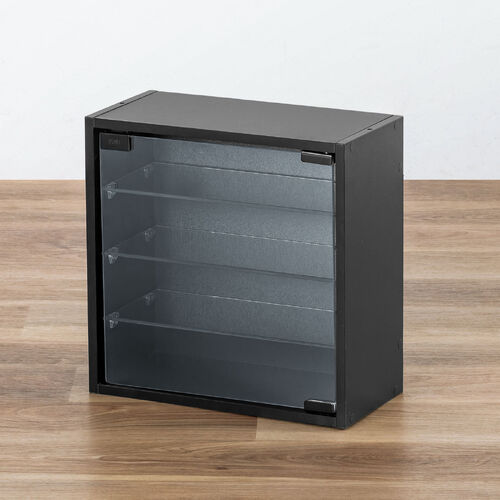 キューブ型収納ボックス（ガラス扉・ハーフサイズ・幅35×奥行17×高さ35cm・4段式・推し活収納棚・アクスタ・フィギュア・ブラック）
