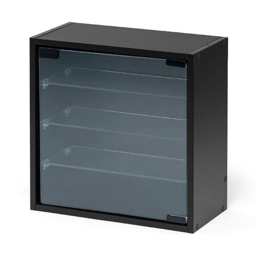 キューブ型収納ボックス（ガラス扉・ハーフサイズ・幅35×奥行17×高さ35cm・4段式・推し活収納棚・アクスタ・フィギュア・ブラック）