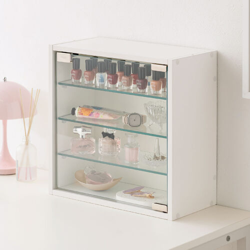 キューブ型収納ボックス（ガラス扉・ハーフサイズ・幅35×奥行17×高さ35cm・4段式・推し活収納棚・アクスタ・フィギュア・ホワイト）