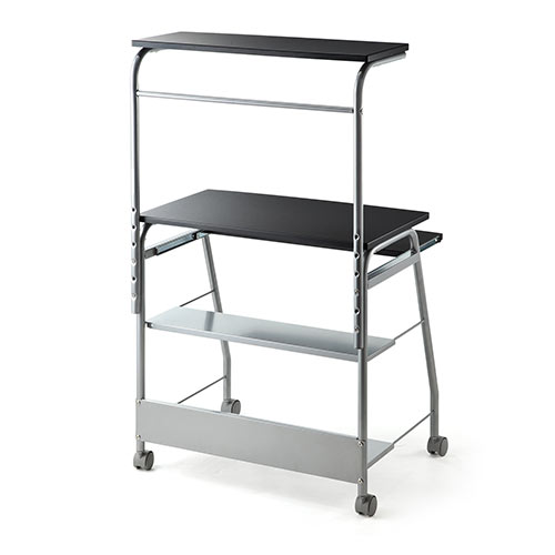 パソコンデスク（コンパクト・幅75cm・省スペース・キャスター付・ブラック）