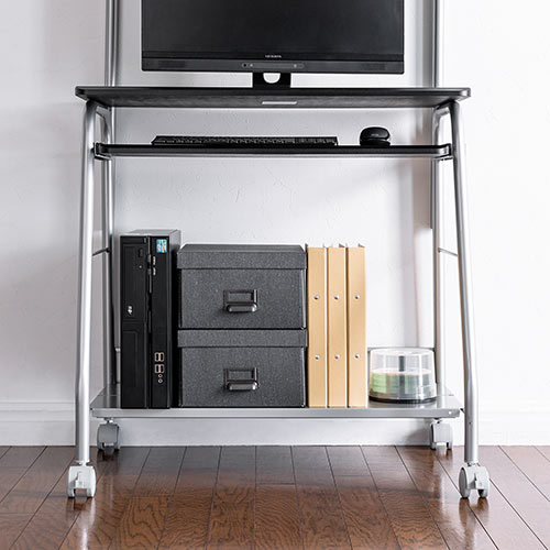 パソコンデスク（コンパクト・幅75cm・省スペース・キャスター付・ブラック）