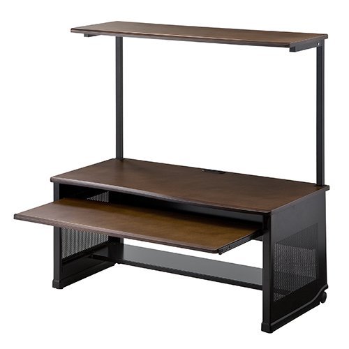 タイプパソコンデスク（収納棚付・木製天板・幅 100cm）  品番：100-DESK089 100-DESK089 パソコンデスク サンワダイレクト キャスターあり 【通販