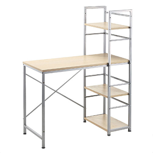 シェルフ付きパソコンデスク（収納ラック付き・90cm幅・木目調） EZ1