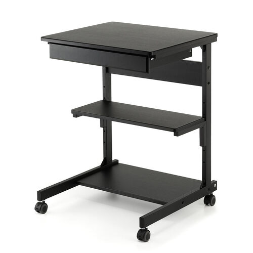 パソコンラック（パソコンデスク・幅55cm・省スペース・コンパクト・奥行48cm・収納棚・勉強机・ゴムキャスター・収納ラック・プリンター台・ブラック）