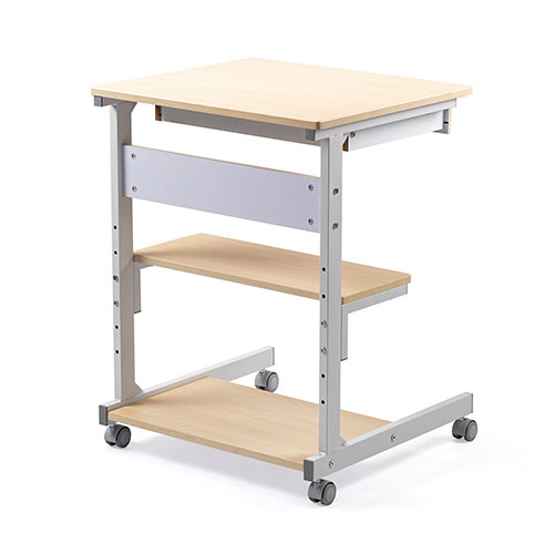 パソコンデスク（幅55cm・省スペース・テレワーク・在宅勤務・収納棚・ラック・勉強机・ゴムキャスター・ライトブラウン）