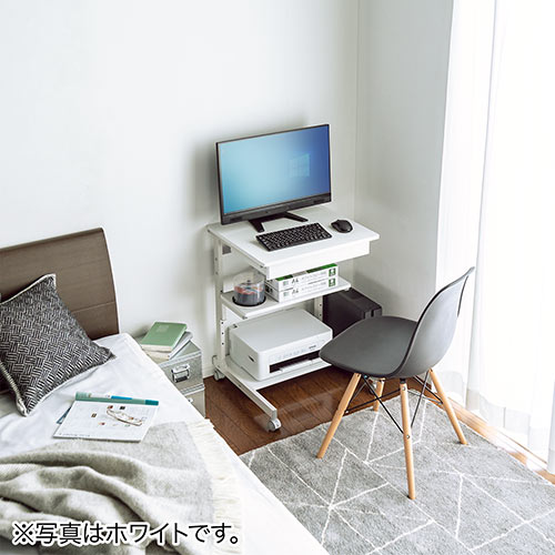 パソコンデスク（幅55cm・省スペース・テレワーク・在宅勤務・収納棚・ラック・勉強机・ゴムキャスター・ライトブラウン）