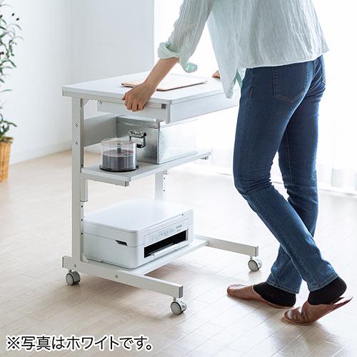 パソコンデスク（幅55cm・省スペース・テレワーク・在宅勤務・収納棚・ラック・勉強机・ゴムキャスター・ライトブラウン）