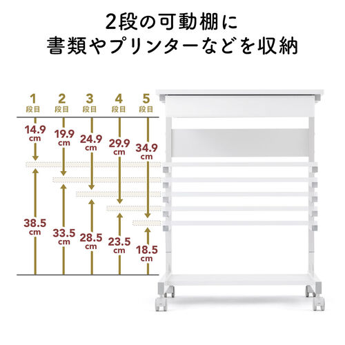 パソコンデスク（幅55cm・省スペース・テレワーク・在宅勤務・収納棚・ラック・勉強机・ゴムキャスター・ブラウン）
