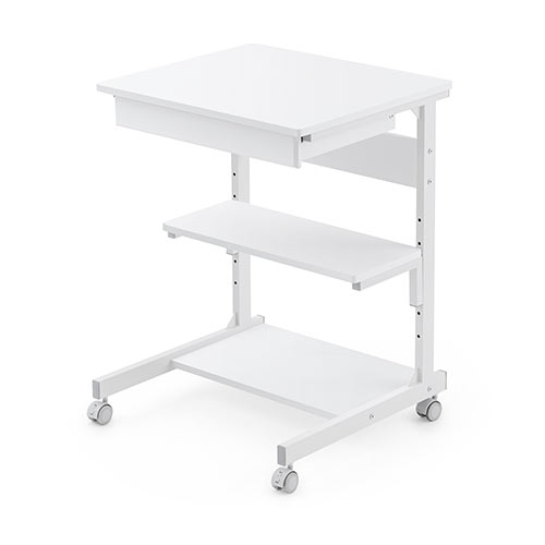 パソコンデスク（幅55cm・省スペース・テレワーク・在宅勤務・収納棚・ラック・勉強机・ゴムキャスター・ホワイト）