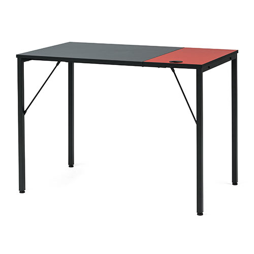 ゲーミングデスク（ブラック×レッド 幅100cm 奥行60cm ワークデスク テレワーク ケーブル通し付き モニターアーム取付対応）