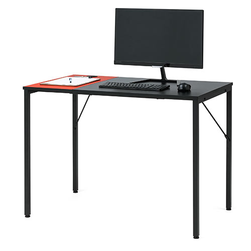 ゲーミングデスク（ブラック×レッド 幅100cm 奥行60cm ワークデスク テレワーク ケーブル通し付き モニターアーム取付対応）