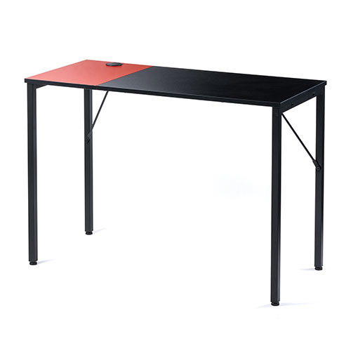 ゲーミングデスク（ブラック×レッド 幅100cm 奥行45cm ワークデスク テレワーク ケーブル通し付き モニターアーム取付対応）