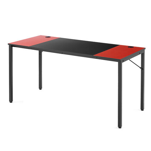 ワークデスク（ブラック×レッド・幅140cm・奥行60cm・ゲーミングデスク・ミーティングテーブル・ケーブルトレー付き・モニターアーム取付対応・組立簡単）