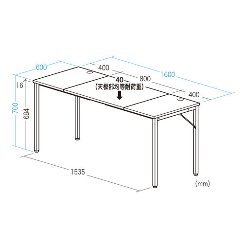 ワークデスク（ブラック×レッド・幅160cm・奥行60cm・ゲーミングデスク・ミーティングテーブル・ケーブルトレー付き・モニターアーム取付対応・組立簡単）