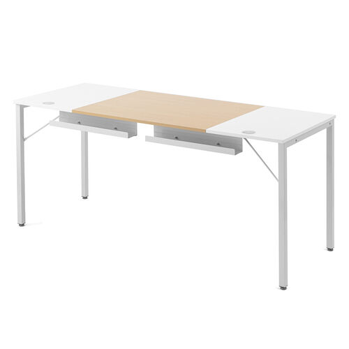 ワークデスク（ライトブラウン×ホワイト・幅160cm・奥行60cm・ミーティングテーブル・ケーブルトレー付き・モニターアーム取付対応・組立簡単）