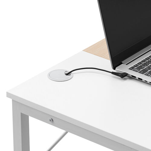 ワークデスク（ライトブラウン×ホワイト・幅160cm・奥行60cm・ミーティングテーブル・ケーブルトレー付き・モニターアーム取付対応・組立簡単）