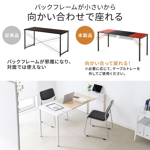 ワークデスク（ライトブラウン×ホワイト・幅160cm・奥行60cm・ミーティングテーブル・ケーブルトレー付き・モニターアーム取付対応・組立簡単）