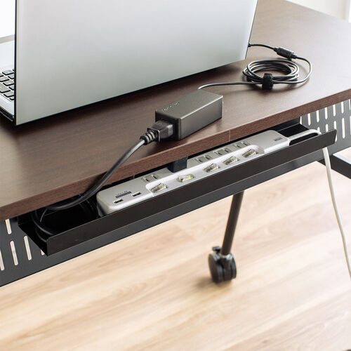 キャスター付きデスク（大型キャスター・軽量設計・モニターアーム対応・幅90cm・奥行50cm・木目）