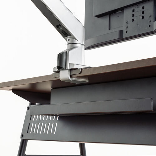 キャスター付きデスク（大型キャスター・軽量設計・モニターアーム対応・幅90cm・奥行50cm・木目）