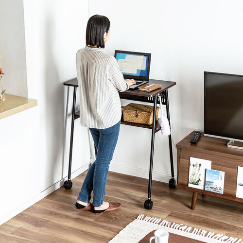 キャスター付きスタンディングデスク（大型キャスター・軽量設計・モニターアーム対応・幅90cm・奥行50cm・高さ100cm・木目）