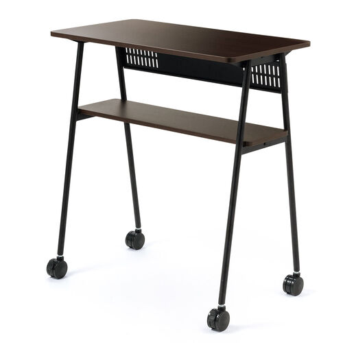 キャスター付きスタンディングデスク（大型キャスター・軽量設計・モニターアーム対応・幅90cm・奥行50cm・高さ100cm・木目）