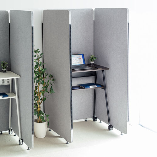 キャスター付きスタンディングデスク（大型キャスター・軽量設計・モニターアーム対応・幅90cm・奥行50cm・高さ100cm・木目）