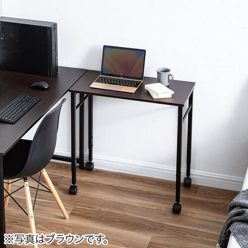 キャスター付きサブデスク（脇机・パソコンデスク・作業台・高さ調節可能・幅70cm・奥行35cm・高さ64cm/70cm・ホワイト）