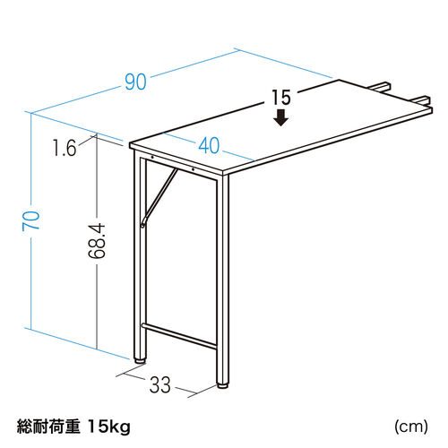 サブデスク（シンプルデスク専用サブデスク・L字デスク・ホワイト・幅40cm・奥行90cm・ねじ固定）