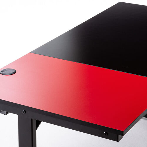 シンプルデスク（ツートンデスク・幅120cm・奥行60cm・8段階高さ変更可能・高さ57～78cm・クランプ対応・アジャスタ・平机・ブラック・レッド）