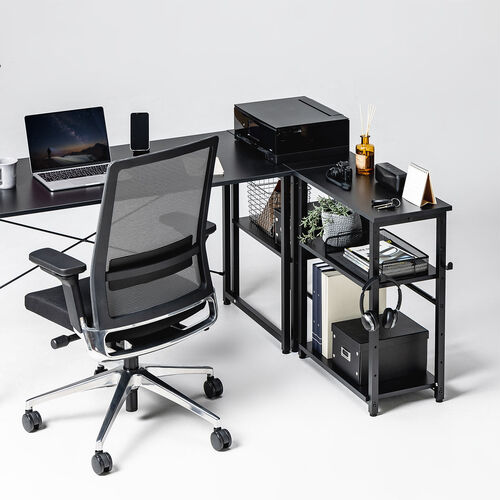 シェルフ（収納棚・オープンラック・シェルフラック・上下分割・シンプルデスク・フック付き・幅60cm・奥行き30cm・ブラック）