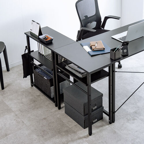 シェルフ（収納棚・オープンラック・シェルフラック・上下分割・シンプルデスク・フック付き・幅60cm・奥行き30cm・ブラック）