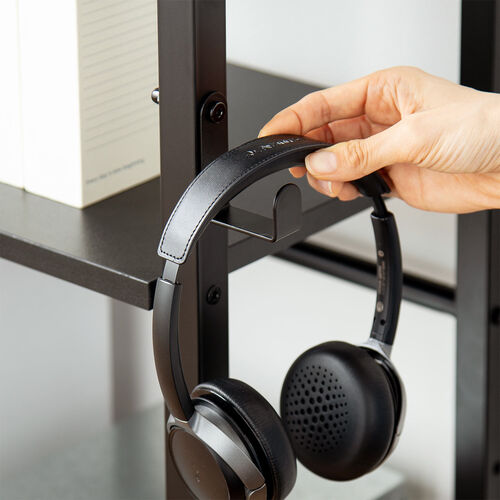 シェルフ（収納棚・オープンラック・シェルフラック・上下分割・シンプルデスク・フック付き・幅60cm・奥行き30cm・ブラック）