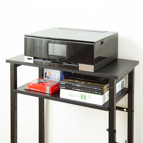 シェルフ（収納棚・オープンラック・シェルフラック・上下分割・シンプルデスク・フック付き・幅60cm・奥行き30cm・ブラック）