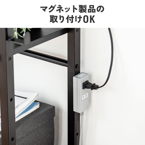 シェルフ（収納棚・オープンラック・シェルフラック・上下分割・シンプルデスク・フック付き・幅60cm・奥行き30cm・ブラック）