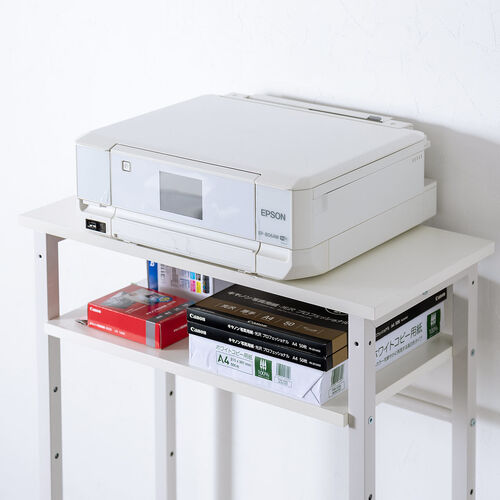 シェルフ（収納棚・オープンラック・シェルフラック・上下分割・シンプルデスク・フック付き・幅60cm・奥行き30cm・ホワイト）