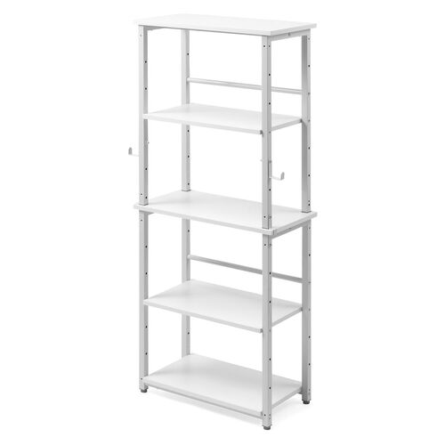 シェルフ（収納棚・オープンラック・シェルフラック・上下分割・シンプルデスク・フック付き・幅60cm・奥行き30cm・ホワイト）