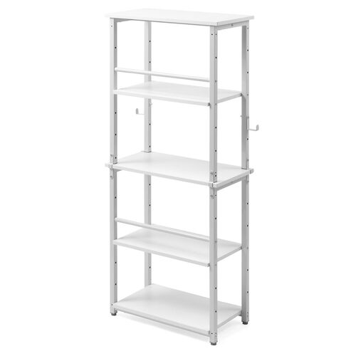 シェルフ（収納棚・オープンラック・シェルフラック・上下分割・シンプルデスク・フック付き・幅60cm・奥行き30cm・ホワイト）