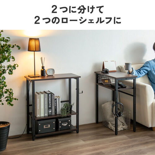 シェルフ（収納棚・オープンラック・シェルフラック・上下分割・シンプルデスク・フック付き・幅60cm・奥行き30cm・ホワイト）