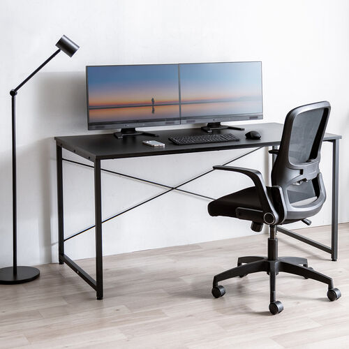 シンプルデスク（ワークデスク・平机・幅140cm・奥行70cm・モニターアーム対応・ブラック）