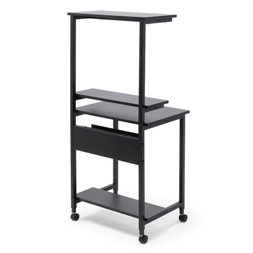 パソコンデスク（パソコンラック・ワークデスク・コンパクト・棚板3枚・収納・シンプルデスク・オフィス・会議室・キャスター付き・横幅約60cm・総耐荷重最大46kg・サブテーブル付・ブラック）