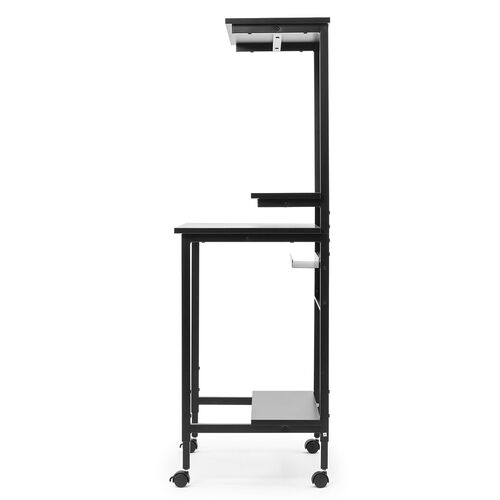 パソコンデスク（パソコンラック・ワークデスク・コンパクト・棚板3枚・収納・シンプルデスク・オフィス・会議室・キャスター付き・横幅約60cm・総耐荷重最大46kg・サブテーブル付・ブラック）